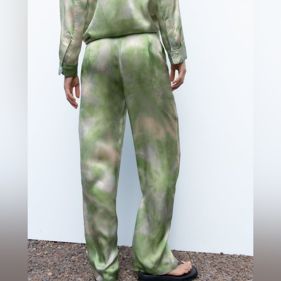 NWT Zara green TIE-DYE SILK PANTS LIMITED EDITION Medium - Picture 5 of 9